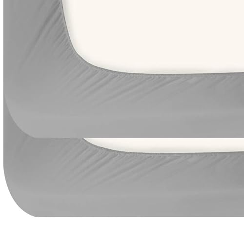 Biloban Twin Fitted Sheet 2 Pack, Twin Bedding Fitted Sheets Only with Deep Pocket up to 14", Bottom Sheet, Shrinkage & Stain Resistant Bed Sheets, Wrinkle Free & Easy Care, Grey Biloban