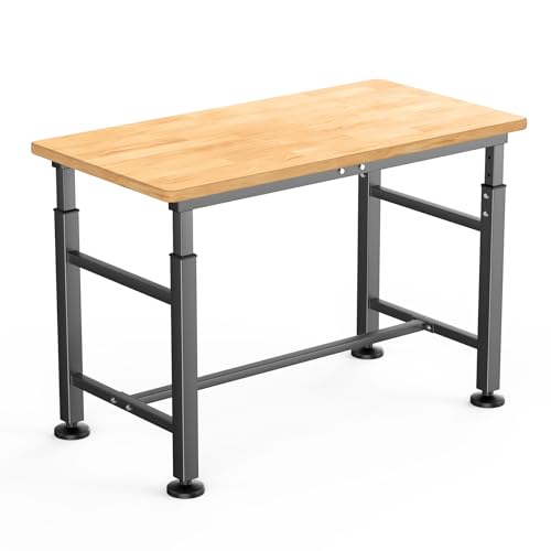 WALMANN Heavy Duty Adjustable Height Workbench 47.75" x 23.25", Rubber Wood Top Work Table for Garage, Workshop, 2000 lbs Load Capacity WALMANN