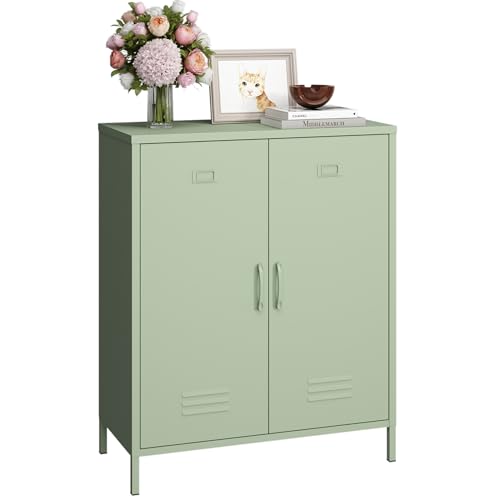 Steehoom Metal Storage Cabinet with 2 Door, Steel Locker Sideboard Buffet Cabinet Console Table for Home Office (Green) Steehoom