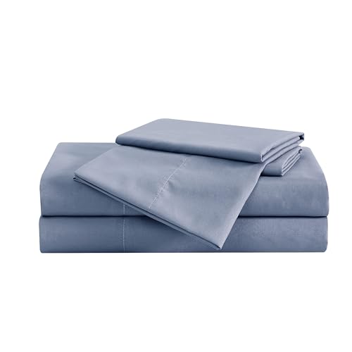 London Fog Garment Washed Solid Sheet Set Blue Microfiber 4-Piece Queen Sheet Set, Solid Themed, Deep Pocket, Adult and Teen, Oeko-TEX Certified LONDON FOG