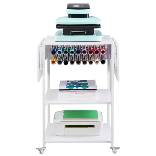 VEVOR Heat Press Table, 3 Tier Movable Heat Press Stand, Foldable Heat Transfer Machine Stand with Wheels and Vinyl Roll Holder, Rolling Metal Workbench for Sublimation Transfer Machine, White VEVOR