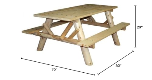 Lakeland Mills CFU232 Cedar Log 6-Foot Picnic Table with Attached Benches, Natural Lakeland Mills