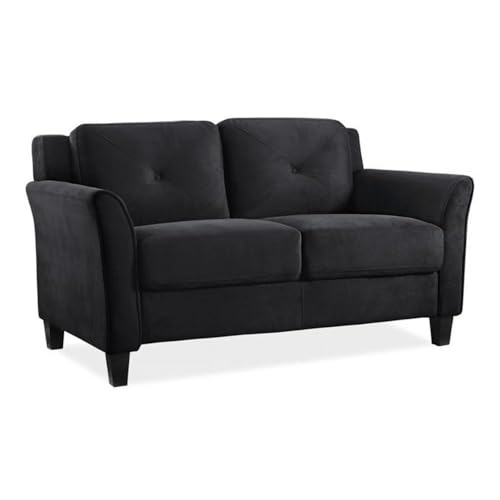 Home Square 2-Piece Polyester Microfiber Fabric Upholstered Sofa Set with 78" W Sofa & 56" W Loveseat, Curved Arms, Sturdy Wood Frame & Legs, Tufted Back Cushions, in Black Finish Home Square