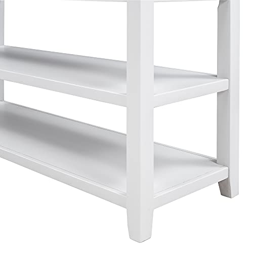 Mid-Century Console Table Modern Solid Wood Frame Sofa Table with 2 Tier Open Shelves and 3 Top Storage Drawers Entryway Table for Living Room Hallway Foyer, Easy Assembly Knocbel