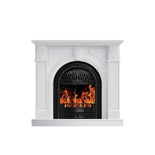 BOSHIRO 48" Electric Fireplace Tv Stand with Mantel, Entertainment Center with Black Birdcage Fire Place Heater & Carved Square Column Design for Living Room, Bedroom BOSHIRO
