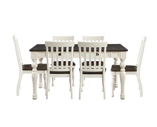 Steve Silver Furniture Co Joanna 7PC Rectangular Dining Set, Table with 6 Slat Back Side Chairs, Farmhouse Design, Dining Room, 59.45" L x 35.82" W x 31" H, White Steve Silver
