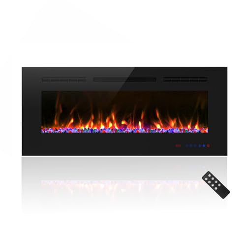 Cheerway 42 inch Electric Fireplace with Heater, Wall Mounted & Recessed Electric Fireplace Insert, Linear Wall Fireplace w/Thermostat, 13×13 Flame Color, Remote & Touch Control w/Timer, 750W/1500W Cheerway