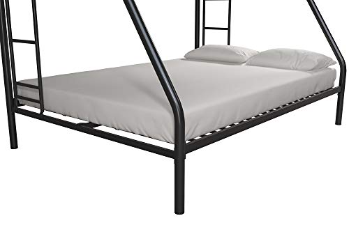 DHP Dusty Metal Bunk Bed Frame for Kids, Teens, and Adults, With Angled Ladder, High Full Length Guardrail, Smooth Rounded Edges, No Boxspring Required, For Small Spaces, Twin-Over-Full, Black DHP