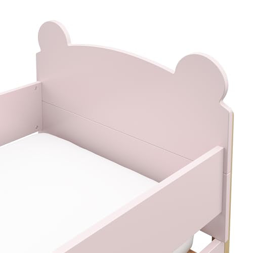 Storkcraft Teddy Bear Toddler Bed (Blush with Driftwood) - GREENGUARD Gold Certified, Includes Toddler Safety Guardrails, Fits Standard Crib & Toddler Mattress, Stylish 2-Tone Design Storkcraft