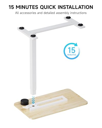 BIZUM Adjustable Bedside Table with Swivel Hidden Wheels Pneumatic Rolling Desk Mobile Standing Desk with Cup Holder for Hospital Home(27.6"x15.8" Maple) BIZUM