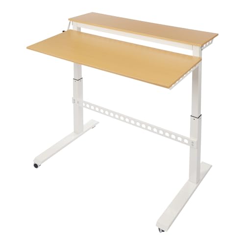 Ongniong 2 Tier Standing Rolling Desk Adjustable Height 47" Wide Manual Crank Mobile Standing Desk with Steel Frame Portable Stand up Desk Double Level Workstation 66.14lbs Weight Capacity Ongniong