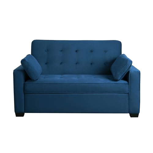 Serta Ainsley 66.5" Convertible Sleeper Loveseat, Full Size, Dreamcoil Comfort, Soft Velvet Fabric, Navy Serta