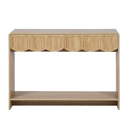 ORRD Console Table with Drawers, Mid-Century 43 Inches Narrow Entryway Table with Open Storage Shelves, Hallway Accent Tables Behind Couch Tables for Living Room - Natural ORRD