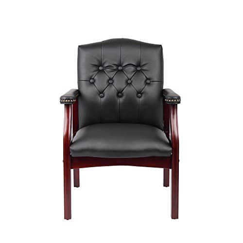 LIFE SKY Leather Armchair for Office Reception - Classic Tufted Guest Chair with Wooden Frame & Brass Nail Head Trim - Professional Waiting Room & Home Study Seating for Consultants LIFE SKY