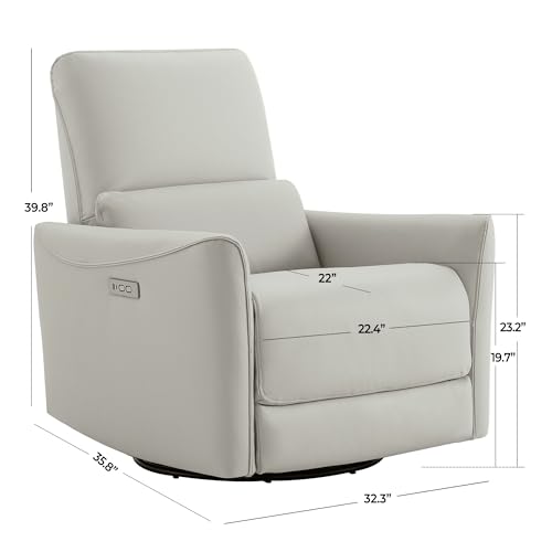 CHITA Power Recliner Chair Swivel Glider, FSC Certified Upholstered Faux Leather Living Room Nursery Reclining Sofa Chair with Lumbar Support, Cream