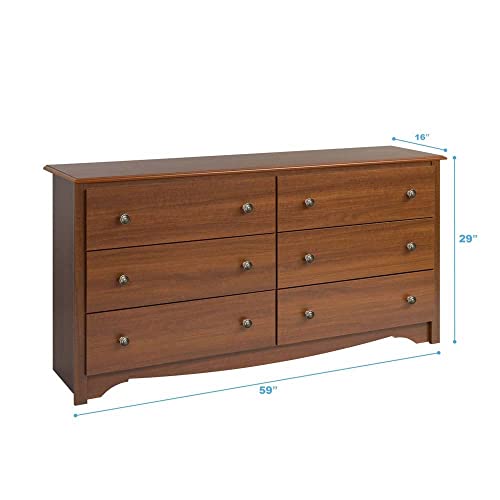 Prepac Sonoma Bedroom Furniture: Cherry Double Dresser for Bedroom, 6-Drawer Wide Chest of Drawers, Traditional Bedroom Dresser, CDC-6330-V, 59"W x Prepac