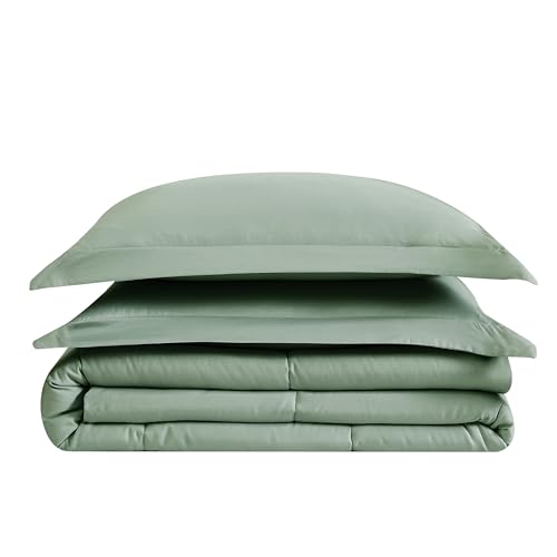 London Fog Garment Washed Solid Comforter Set Green Microfiber 3-Piece Full/Queen Comforter Set, Solid Themed, Adult and Teen, Oeko-TEX Certified LONDON FOG