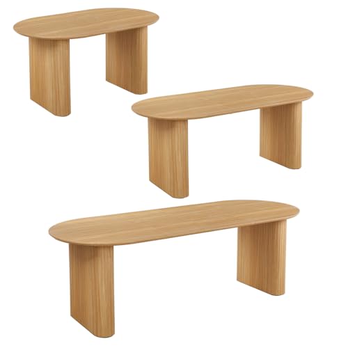 WILLIAMSPACE 90.55" Wood Extendable Dining Table for 6 to 10, Modern Oval Kitchen Table with Wooden Legs, Mid Century Large Dining Room Table, Easy to Assemble (59.15"-74.8"-90.55", Oak) WILLIAMSPACE