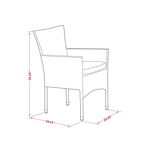 East West Furniture OSBK7-03A Oslo 7 Piece Patio Furniture Wicker Outdoor Set Includes a Rectangle Dining Table with Glass Top and 6 Backyard Armchair with Cushion, 36x60 Inch East West Furniture