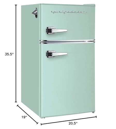 Frigidaire EFR840-MINT EFR840 Retro Mini Fridge with Freezer & Side Bottle Opener-Small 2 Door Refrigerator for Office Bar or College Dorm Room-3.2 Cu Ft – 19”"D x 20.5"W x 33.5"H (Mint) Frigidaire