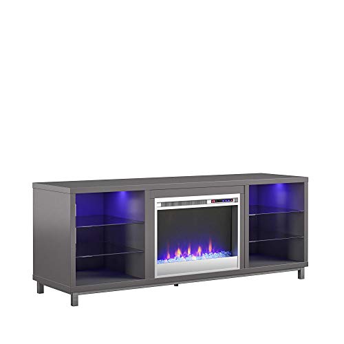 Ameriwood Home Lumina Fireplace TV Stand for TVs up to 70 Inch, Replaceable Electric Fireplace Insert Heater, Remote Control, Timer, Color Changing LED Lights, Crystal Ember Flames, Graphite Gray Ameriwood Home
