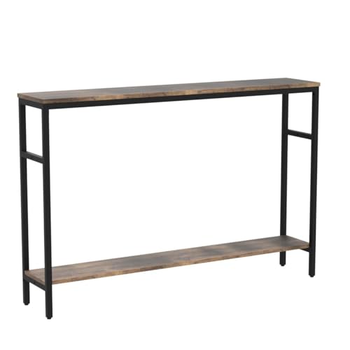 Timberer Rustic Brown Narrow Console Table with Adjustable Shelf - 47 Inch Multifunctional 2-Tier Hallway & Living Room Table Timberer