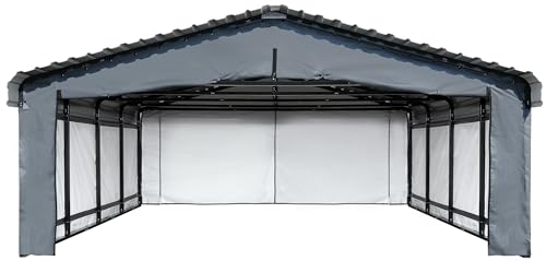 Arrow Carports Enclosure Kit for Galvanized Steel Carport, Fabric Carport Wall Panels, 20' x 20' x 7' Arrow