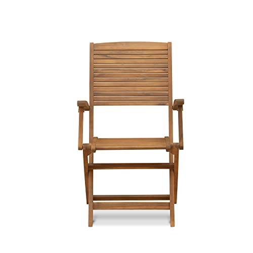 East West Furniture Diboll 5 Piece Outdoor Patio Dining Sets Consist of an Oval Acacia Wood Table and 4 Folding Arm Chairs, 36x60 Inch, Natural Oil East West Furniture