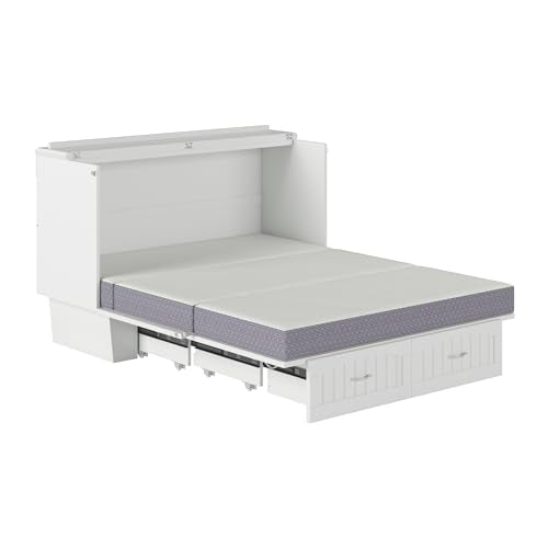 AFI, Nantucket Queen Murphy Bed Chest with Mattress, Storage Drawer and Built-In USB Charger, White AFI