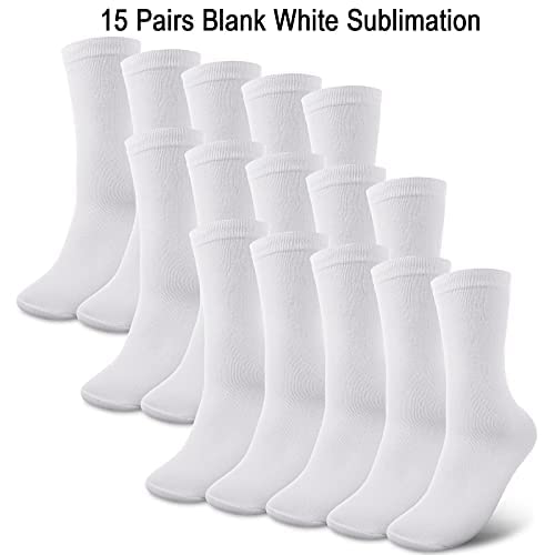Geyoga 15 Pairs Blank White Sublimation Socks Polyester Printable Knee Athletic Socks Full Sublimation Sock Bulk For Adult Mens Womens Unisex DIY Geyoga