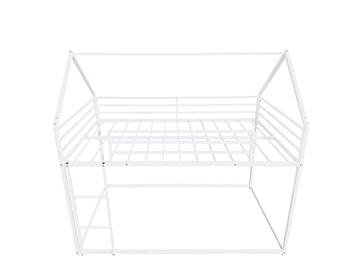 PVWIIK Bunk Bed Twin Over Twin for Girls,Boys,Twin House Bunk Bed Frame with Guardrail & Ladder,Noise-Free,Easy Assemble,No Box Spring Needed,White PVWIIK