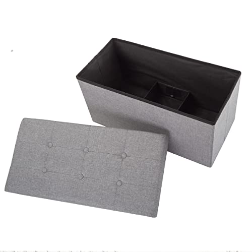 Folding Storage Ottoman - 30-Inch Tufted Footrest, Linen Chest, or Bench with Removable Bin for Living Room, Bedroom, or Dorm by Lavish Home (Gray) Lavish Home