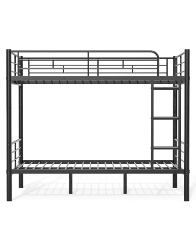 Mixcous Full Over Full Bunk Bed, Convertible into 2 Full Beds, Heavy-Duty Metal Bed Frame with Safety Full-Length Guardrails & EVA Padded Ladder for Adults, Teens, Kids, No Box Spring Needed, Black Mixcous