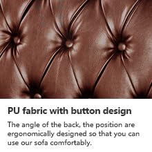 AVZEAR 60" Loveseat Sofa, Chesterfield Sofa, Mid-Century Modern PU Upholstered 2 Seater Sofa, Deep Button Tufted Living Room Sofa with Two Throw Pillows, Brown AVZEAR