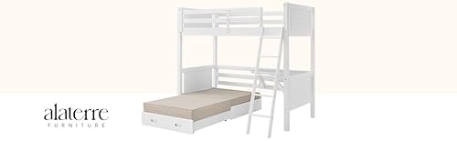 Alaterre Arlington Study Loft Bed with Pull-Out Seating and Storage, Twin Size, Solid Pine Wood and Sturdy MDF, Built-in Desk, Fold-Out Futon for Sleepovers, Guardrails Included, White Alaterre Furniture