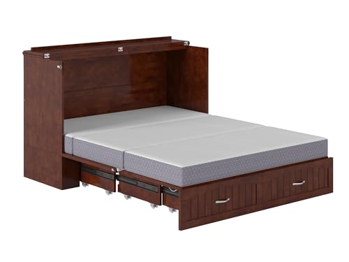 AFI, Southampton Murphy Bed Chest Queen with 6" Mattress, Storage Drawer & Built-in USB Charger, Walnut