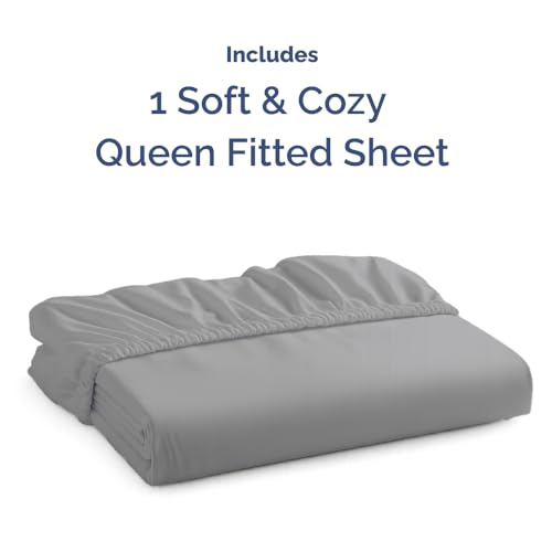 Queen Fitted Bed Sheet - Bottom Single Fitted Sheet Only - Soft Hotel Luxury Bedding w/ 8-16 Inch Deep Pockets - Breathable, Cooling & Wrinkle Free - Easy-Care, Fade and Shrink Resistant - Steel Blue CGK Unlimited