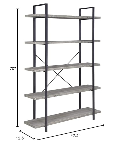 BELLEZE 5-Tier Wood Bookshelf, 70 Inch Industrial Storage Shelves Organizer for Living Room, Pantry, Home Office and Garage, Open Display Shelves with Metal Frame - Gray Wash BELLEZE