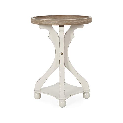 Christopher Knight Home Estelle French Country Accent Table with Round Top, Natural + Distressed White Christopher Knight Home