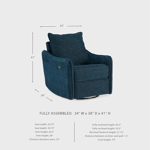 Signature Design by Ashley McBurg Contemporary Swivel Power Recliner with USB Ports, Blue Signature Design by Ashley