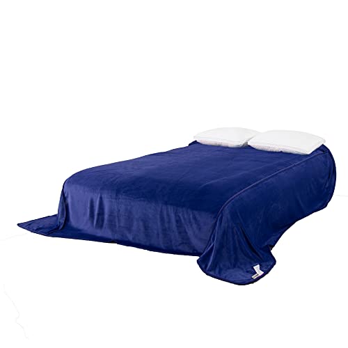MORANJIAFANG Plush 340GSM Flannel Bed Blanket Cozy Microfiber Soft Thermal Fleece Blanket (Dark Blue, Oversized King 144"x144") MORANJIAFANG