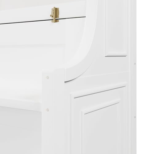 Twin Size Murphy Bed with Hidden Foldable Bed & Desk & Storage Shelves,Wood Folding Hideaway Wall Bed Cabinet with Space-Saving for Small Space Apartments Guest Room,No Box Spring Needed,White FUvellamo