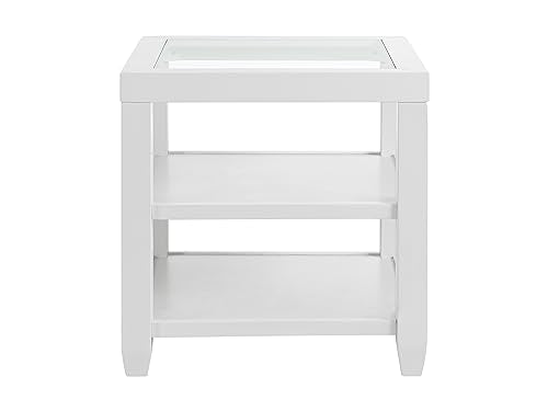 Martin Svensson Home Cordero Glass Top Wood White Side Shelf Storage End Table Martin Svensson Home
