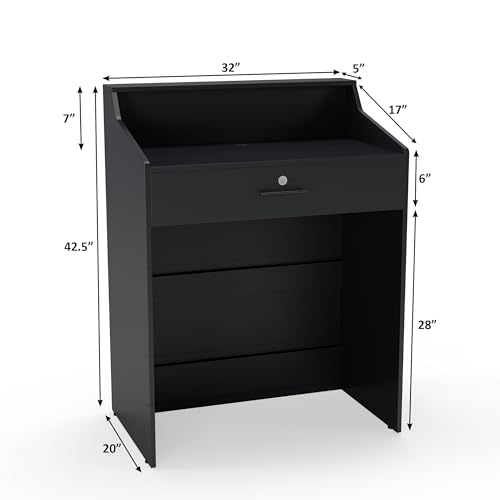 AGATEO Small Reception Desk with Drawer – Front Desk, Checkout Counter & Retail Counter – Cash Register Stand AGATEO
