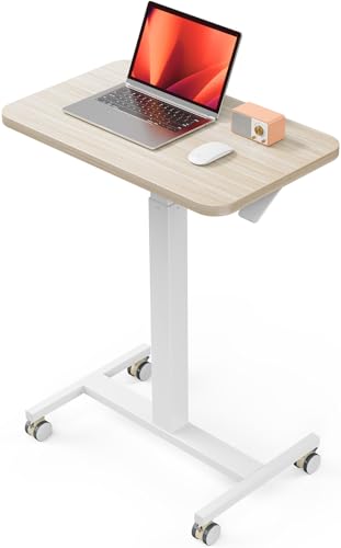 ErGear Mobile Small Standing Desk, Enhanced Adjustable Height Computer Workstations, Portable Rolling Laptop Desk with 4 Lockable Wheels for Home Office & Classroom, Light Walnut ErGear