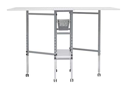 Sew Ready Foldable Hobby and Cutting Grid Table - 58.75" W x 36.5" D White Arts and Crafts Table with Grid Top and Silver Storage Drawers Sew Ready