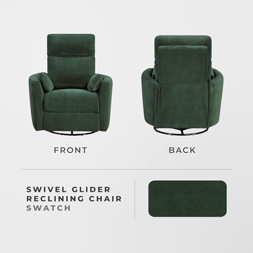 Lexicon Modern Swivel Glider Recliner Chair - Quiet 360 Swivel Chair, Durable Microfiber Upholstered, 2 Pillows, Manual Reclining for Living Room, Small Spaces, Nursery, Apartment, Bedroom, Green