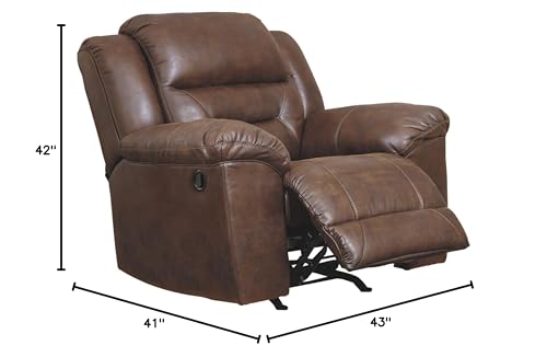 Signature Design by Ashley Stoneland Faux Leather Manual Pull Tab Rocker Recliner, Dark Brown