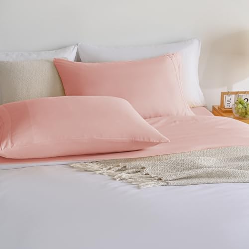 Twin XL Sheet Sets Pink Cooling Single Hypoallergenic Bed Sheets Microfiber Dorm Bedding Wrinkle Free Extra Deep Pocket Sheets & Pillowcases Soft Elegant Comfort Oeko-Tex Summer Bedsheets Yibeizi