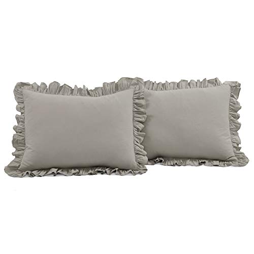 Lush Decor Reyna Ruffle Cotton Duvet Cover Set 3 Piece Set Full/ Queen, Gray - Queen Size Bedding Set - Gray Duvet Queen- Ruffled Bedding - Coquette Decor Lush Decor
